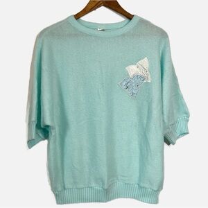 Vintage 80's Light Blue Knit Sweater with Applique. Size 42.